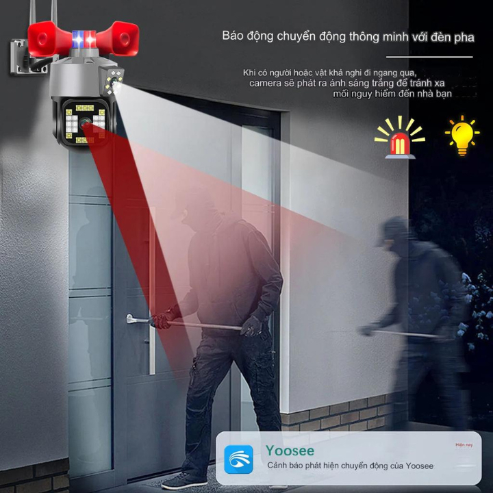 Camera Wifi Yoosee 2 Mắt Loa Kép Công Suất Lớn , Đèn Cảnh Báo 5.0MPX - 4K Siêu Nét ,  Đàm Thoại 2 Chiều, Thẻ nhớ 64GB