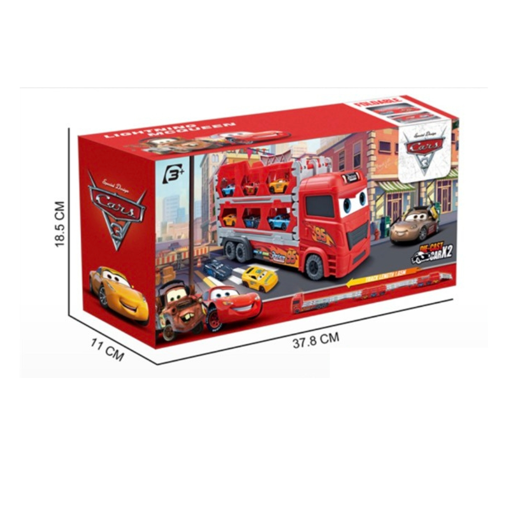 Đồ chơi đường đua, xe tải 3 tầng kết hợp đường ray dài 1m65, tặng kèm 6 xe hợp kim