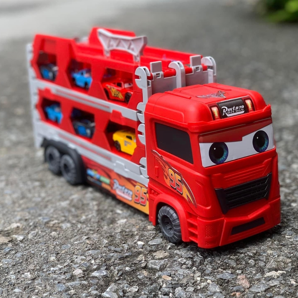 Đồ chơi đường đua, xe tải 3 tầng kết hợp đường ray dài 1m65, tặng kèm 6 xe hợp kim