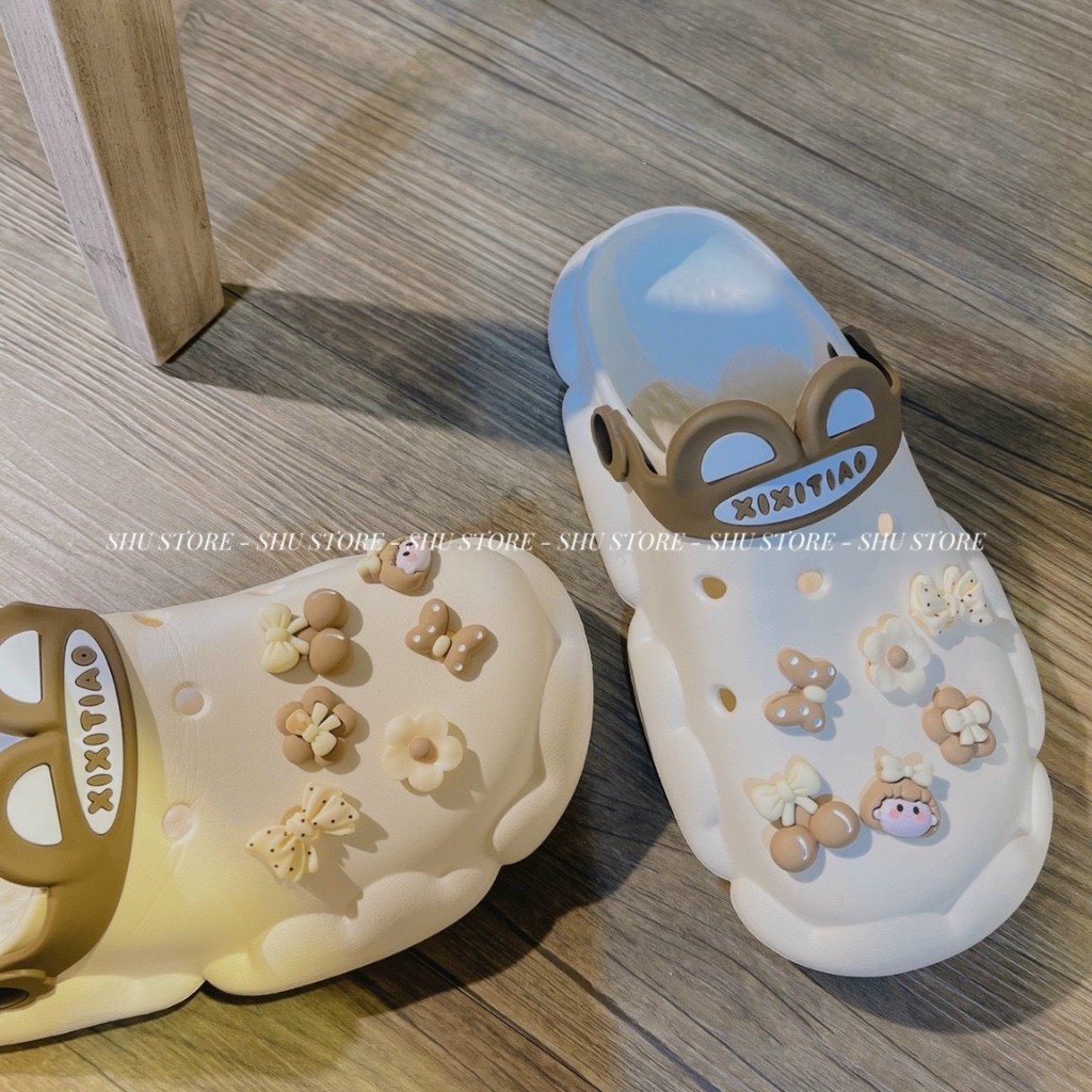 Dép sục cross Shu Store mũi tròn kèm sticker đế cao 3cm mẫu mềm mang êm chân thời trang xinh xắn