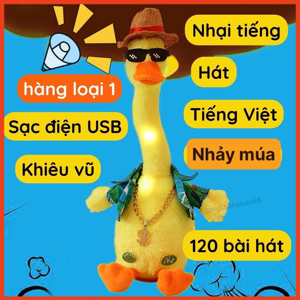 Đồ chơi vịt nhại giọng có đèn led cảm ứng theo giọng nói cho bé loại sạc pin vịt biết nói, biết hát, nhảy múa