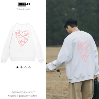 Áo Sweater Nam In Họa Tiết Hình Trái Tim HeiLit Nỉ Bông Form Rộng Cổ Tròn
