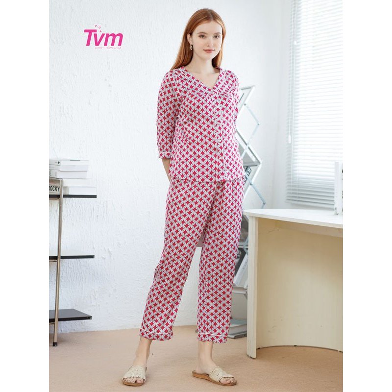 Bộ dài nữ tay lỡ B646 Tvm Luxury Homewear, chất liệu satin