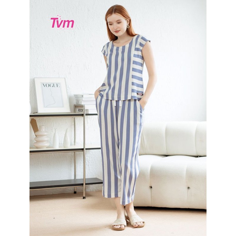 Bộ dài nữ ngắn tay B648 Tvm Luxury Homewear, chất liệu linen