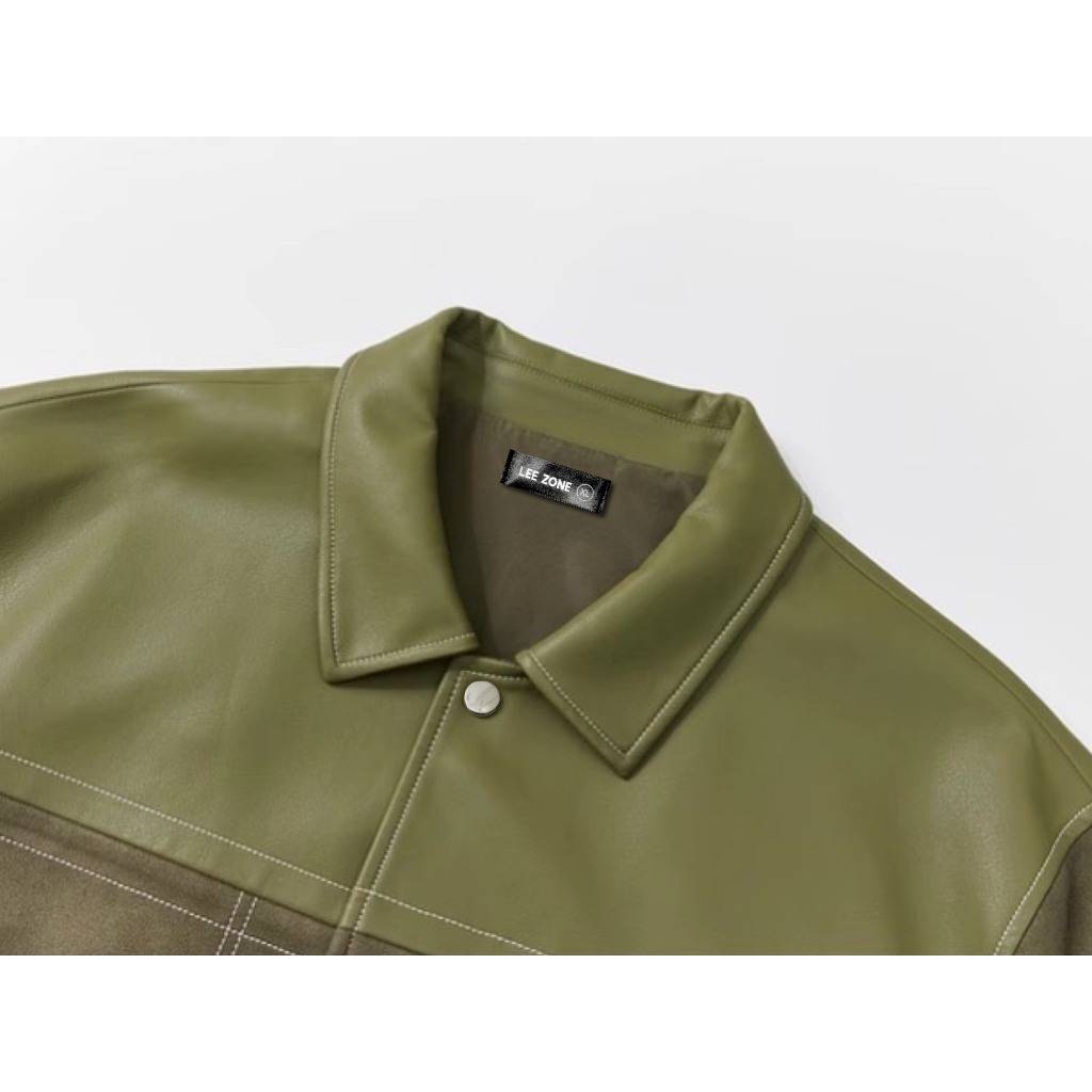Áo khoác Da phối nam LeeZone cao cấp | Da lộn phối da PU