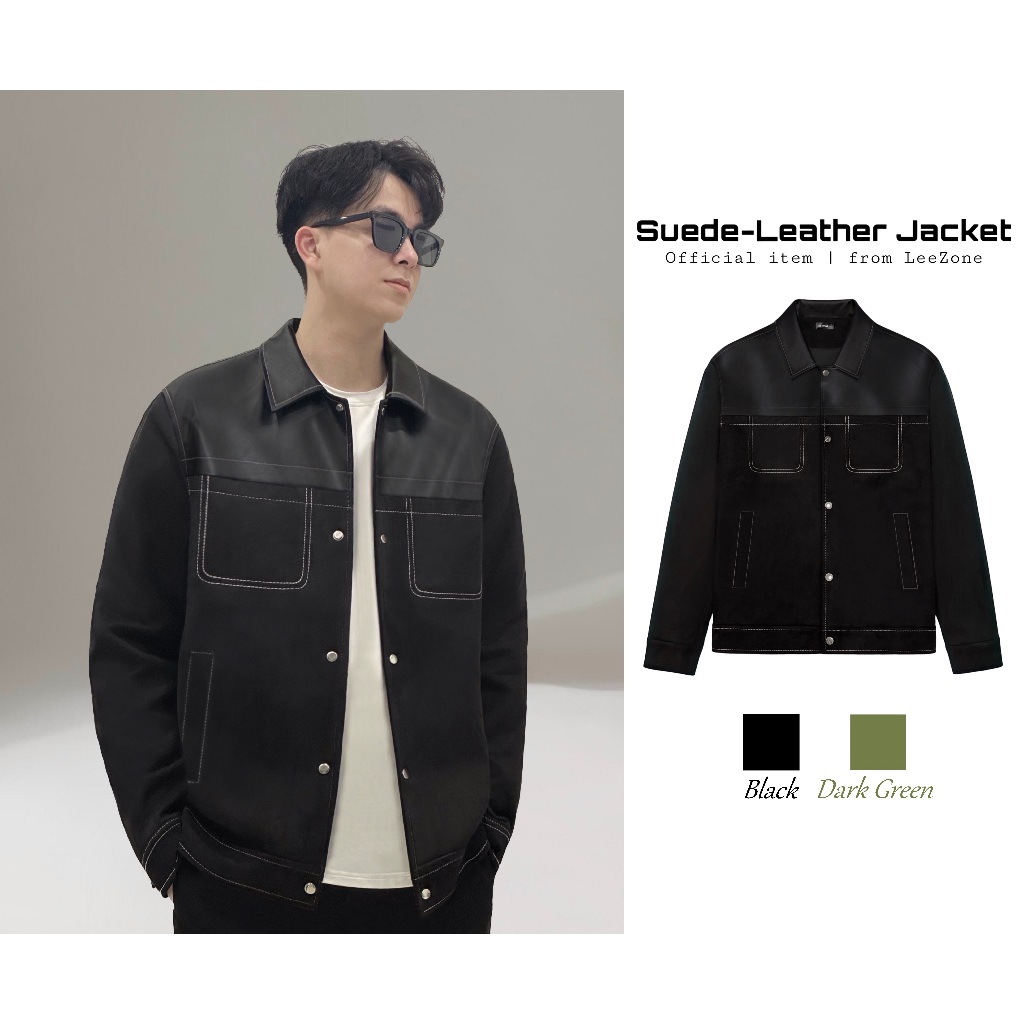 Áo khoác Da phối nam LeeZone cao cấp | Da lộn phối da PU