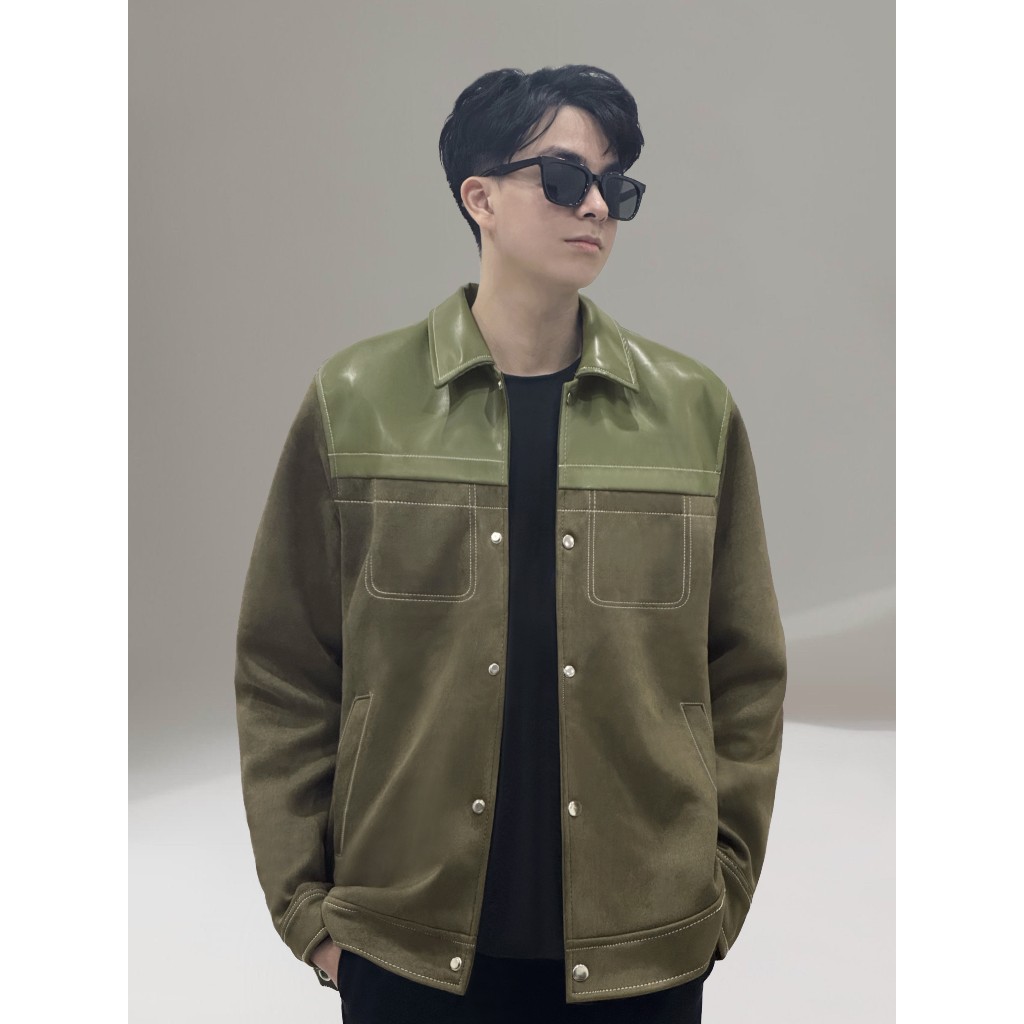 Áo khoác Da phối nam LeeZone cao cấp | Da lộn phối da PU