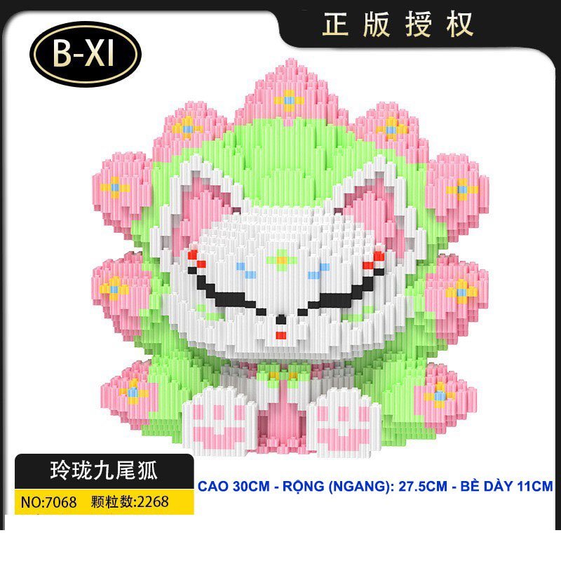 Xếp hình hồ ly 9 đuôi 33cm  hồ li 30cm Đồ chơi lắp ráp nano 3d mô hình bearbicks