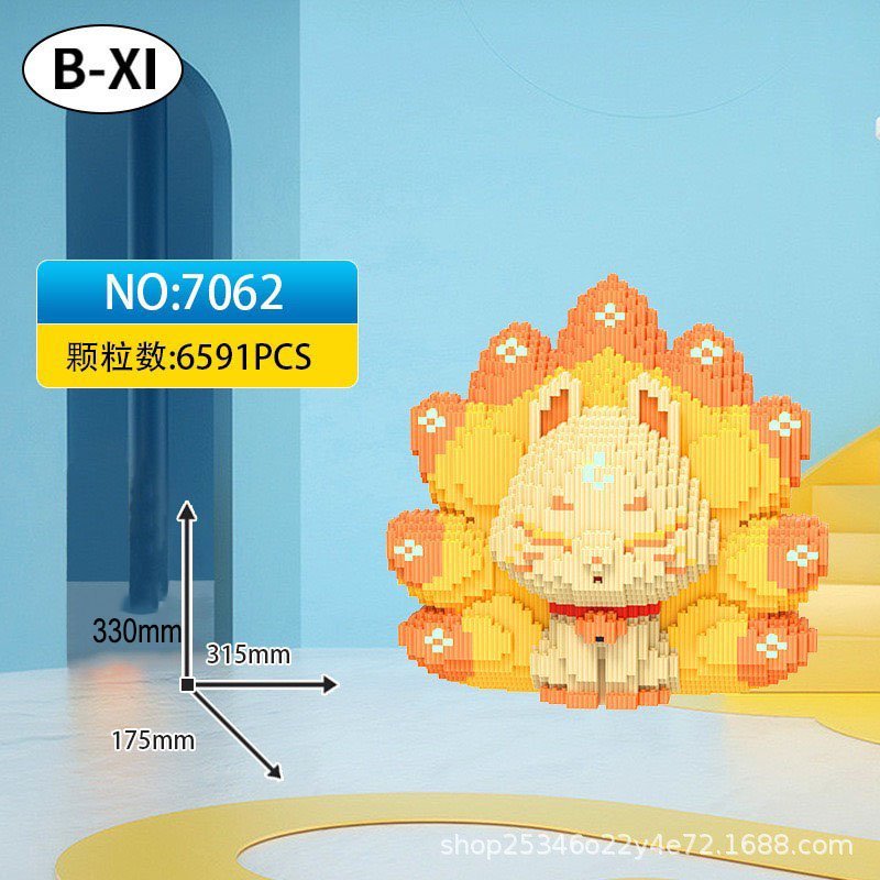 Xếp hình hồ ly 9 đuôi 33cm  hồ li 30cm Đồ chơi lắp ráp nano 3d mô hình bearbicks