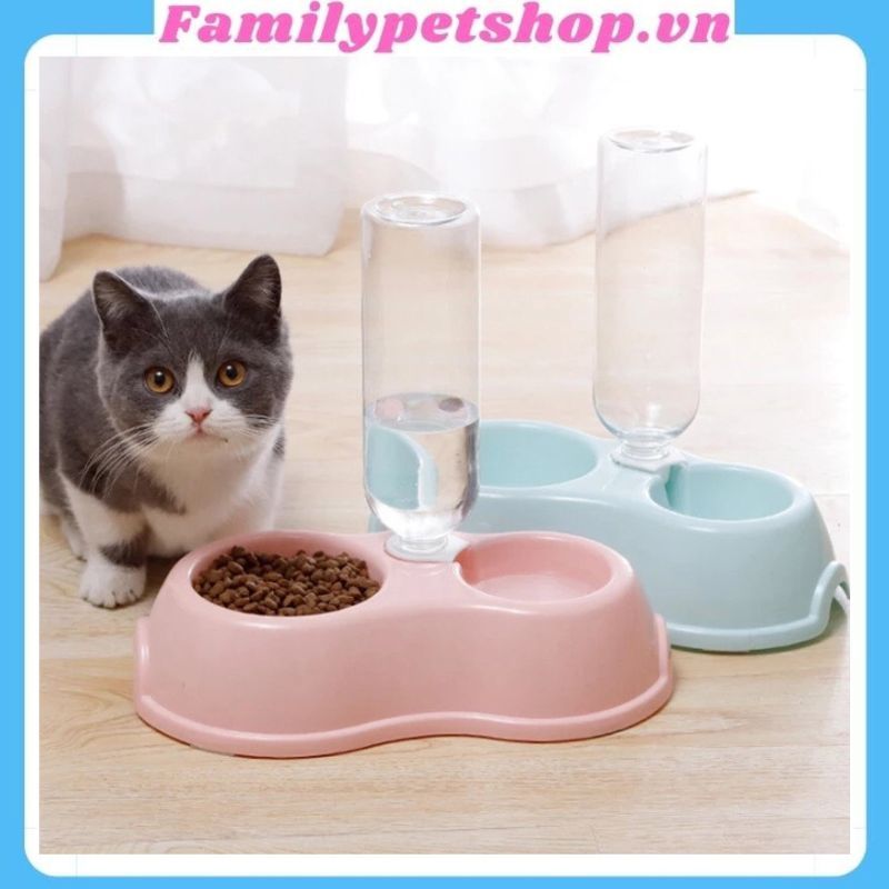 Bát ăn cho chó mèo bát nhựa đôi có gắn bình nước tự động - familypetshop.vn