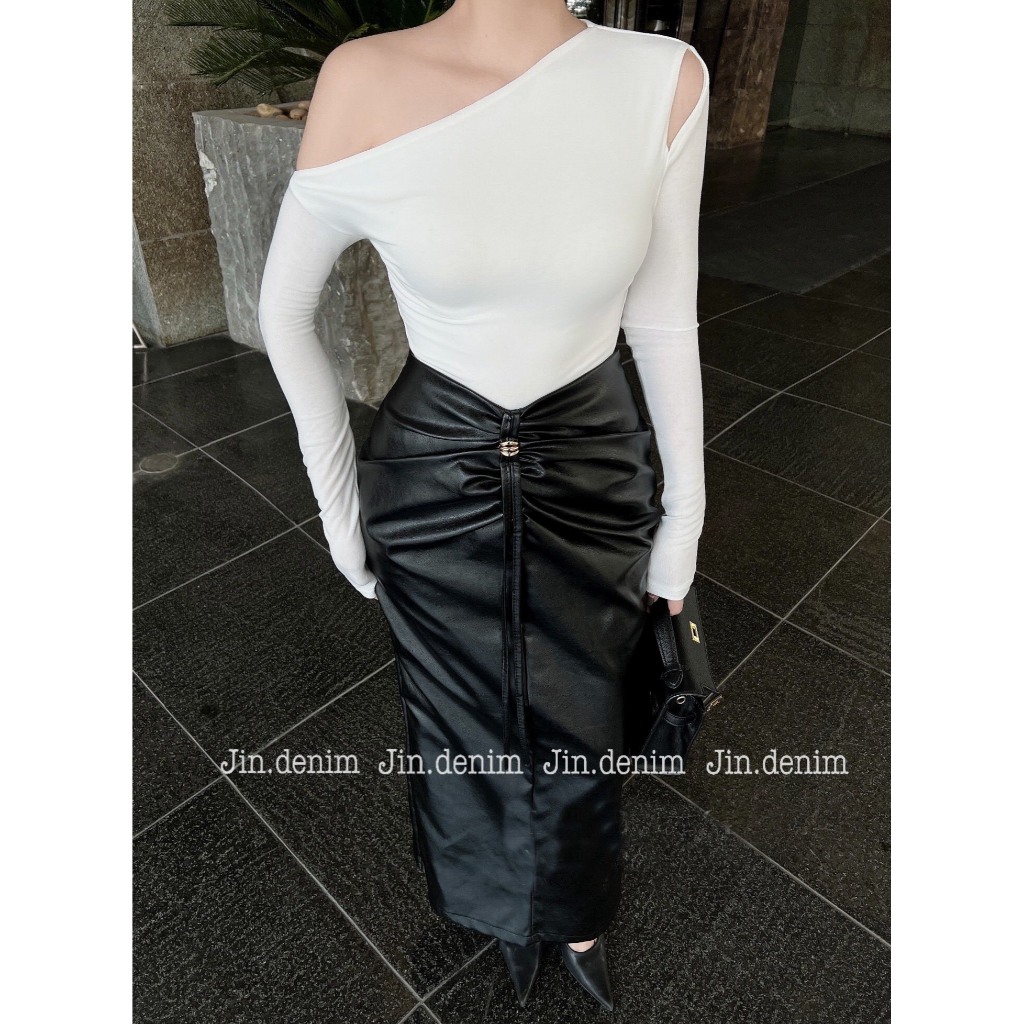 Chân váy da dáng dài, chân váy da bút chì cao cấp thiết kế sang chảnh, đầm da dúm eo dự tiệc, đi sự kiện đám cưới