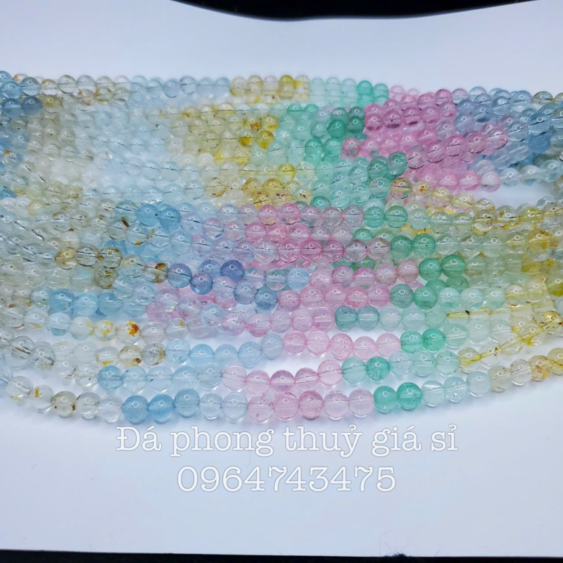 Chuỗi quấn 3 vòng Topaz 6+mm chất trong màu pastel siêu xinh siêu đẹp mịn hàng kiểm định kèm hộp