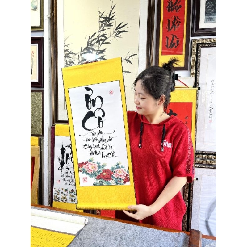 Tranh thư pháp chữ Ơn Cô 27x79cm