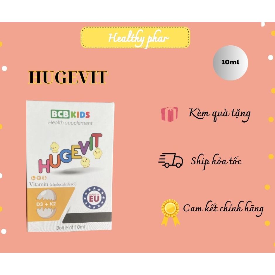 Hugevit I D3K2 MK7 nhập khẩu Châu Âu I Bổ sung Vitamin D3 K2 giúp hấp thu canxi cho bé cao lớn, chắc răng