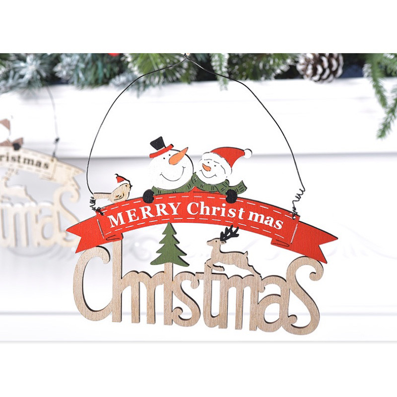 Bảng gỗ Merry Christmas màu đỏ treo trang trí cây thông Giáng sinh Noel phong cách đơn giản