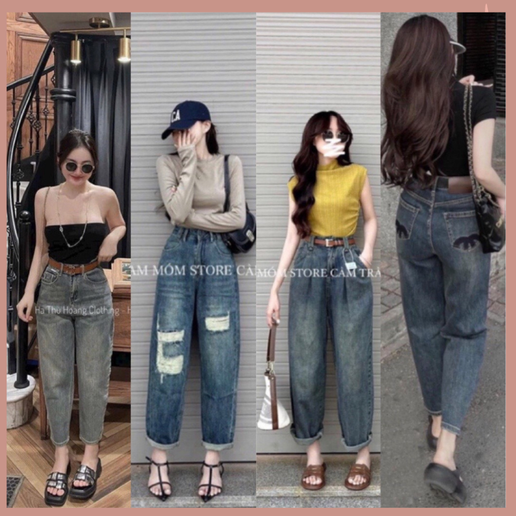 Quần jean bò baggy nữ cạp cao quần vải jean ống rông xuông suông phong cách Hàn Quốc sành điệu style 2023