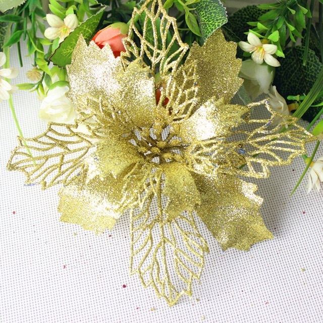 Hoa trạng nguyên kép, hoa trang trí rắc kim tuyến to 15cm trang trí cây thông noel, giỏ quà Tết 3 màu trắng đỏ vàng