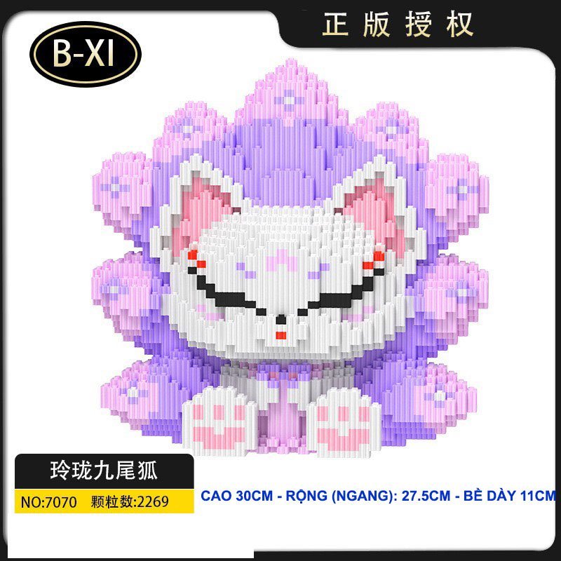 Xếp hình hồ ly 9 đuôi 33cm  hồ li 30cm Đồ chơi lắp ráp nano 3d mô hình bearbicks