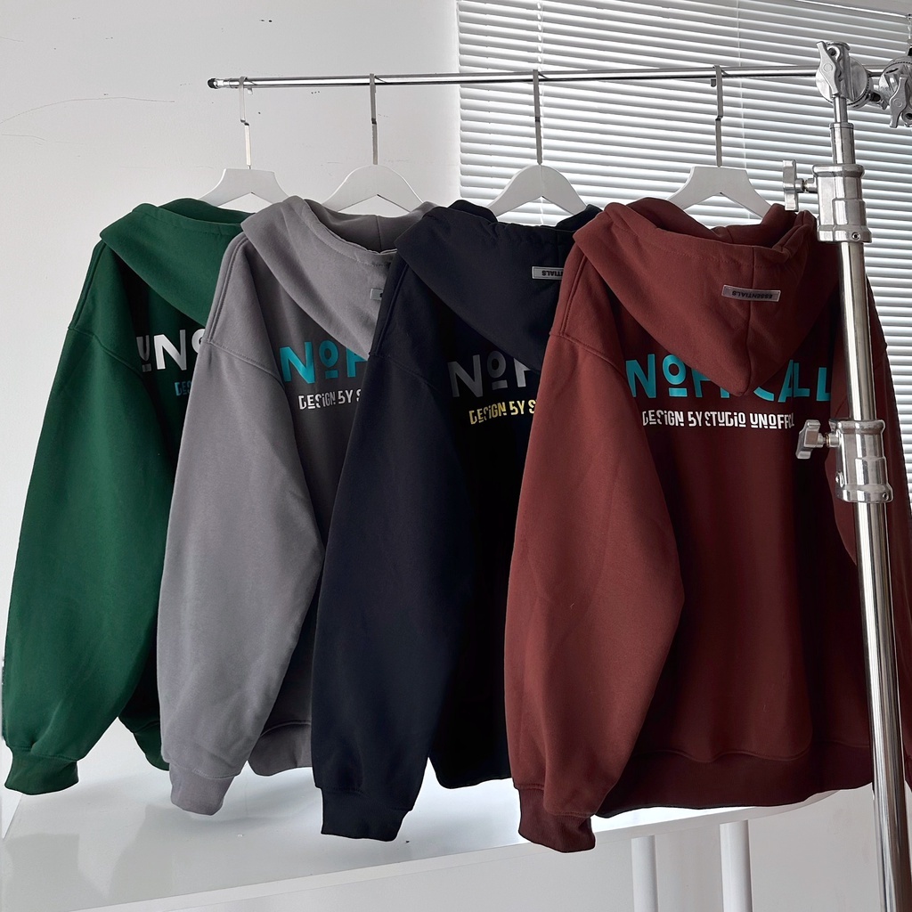 Áo khoác hoodie zip UNOFFCALL , Ao nỉ bông dày dặn có có khóa kéo form rộng unisex nam nữ