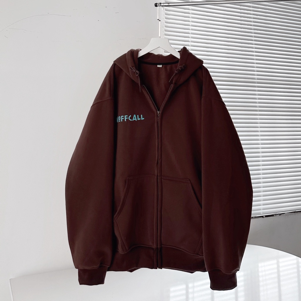 Áo khoác hoodie zip UNOFFCALL , Ao nỉ bông dày dặn có có khóa kéo form rộng unisex nam nữ