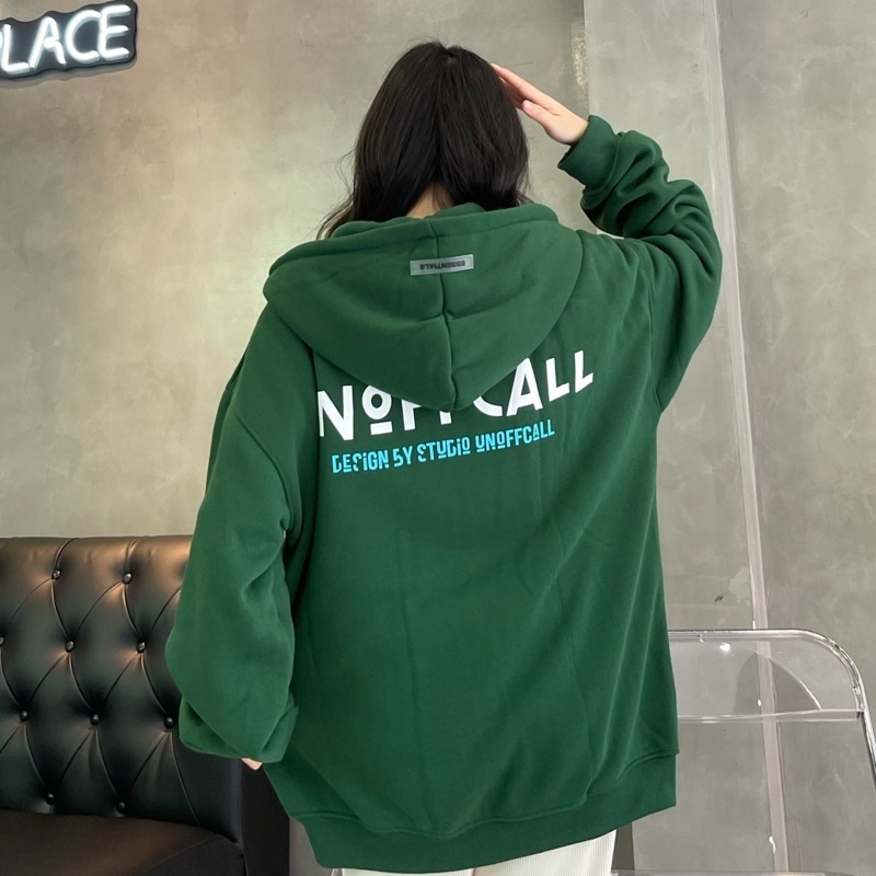 Áo khoác hoodie zip UNOFFCALL , Ao nỉ bông dày dặn có có khóa kéo form rộng unisex nam nữ