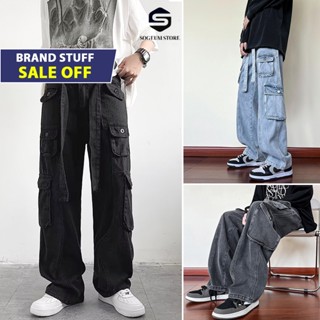  Quần jean nam nữ ống rộng suông 8 túi hộp đai to Hiphop ống rộng cạp cao cargo pants Sogeum store 