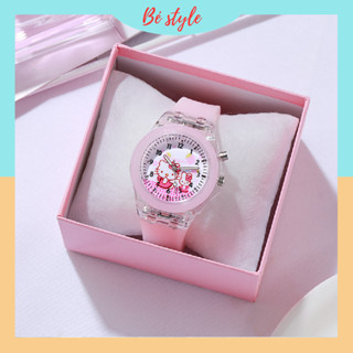 Đồng hồ bé gái hình Labubu Hello Kitty đeo tay cho trẻ em nữ thời trang có đèn led dây đeo silicon mềm ĐH02