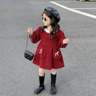 Váy nhung bé gái màu đỏ