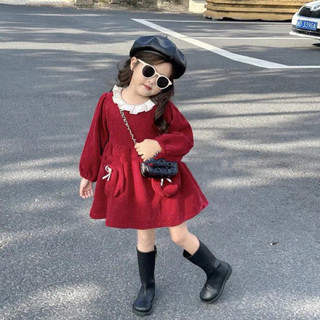 Váy nhung bé gái màu đỏ (1-10y)