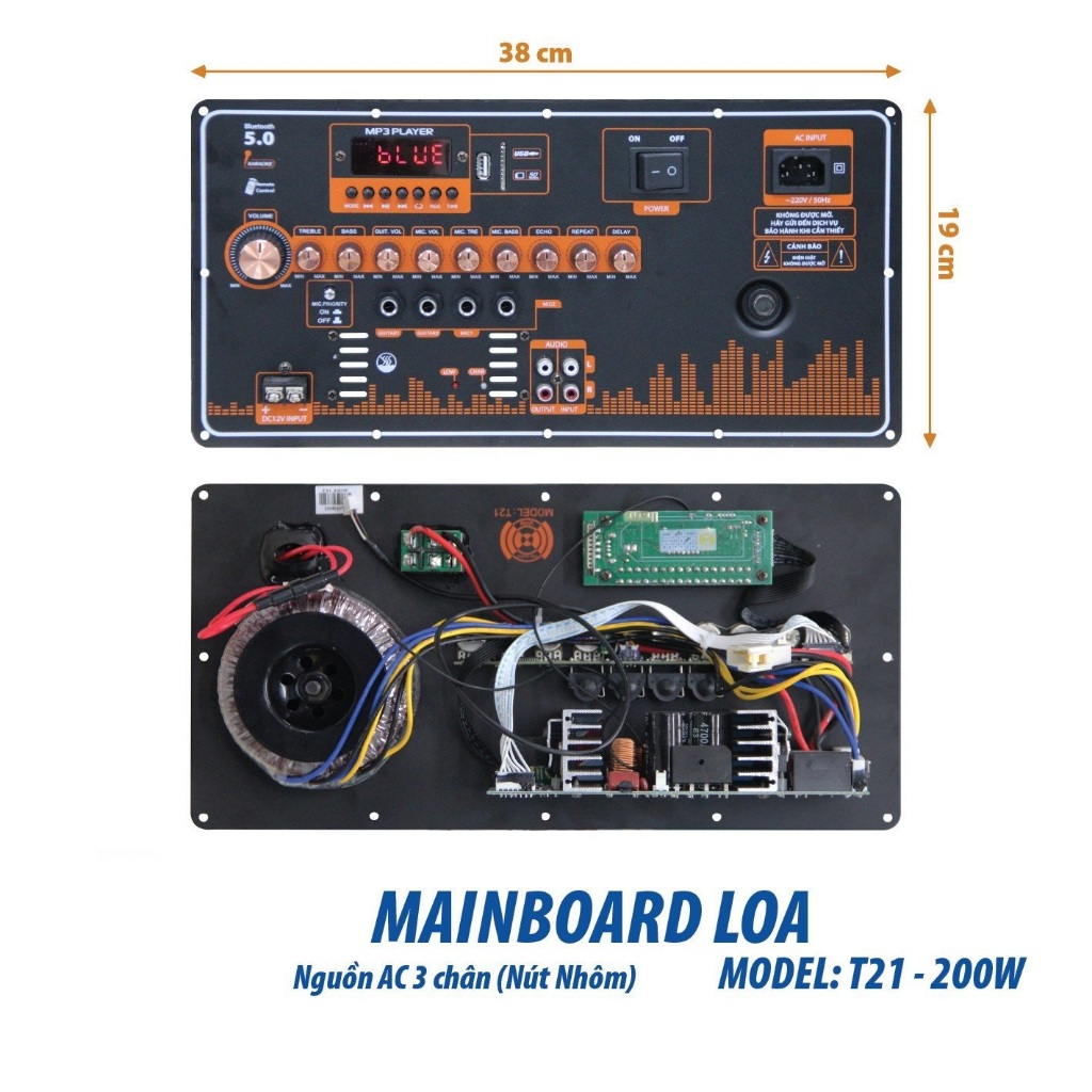 Bo Mạch Loa Kéo Nguồn Xuyến đánh Bass 40 đôi, 5 Tấc đơn Mạnh Mẽ có Echo delay T21, kích thước 19 * 38