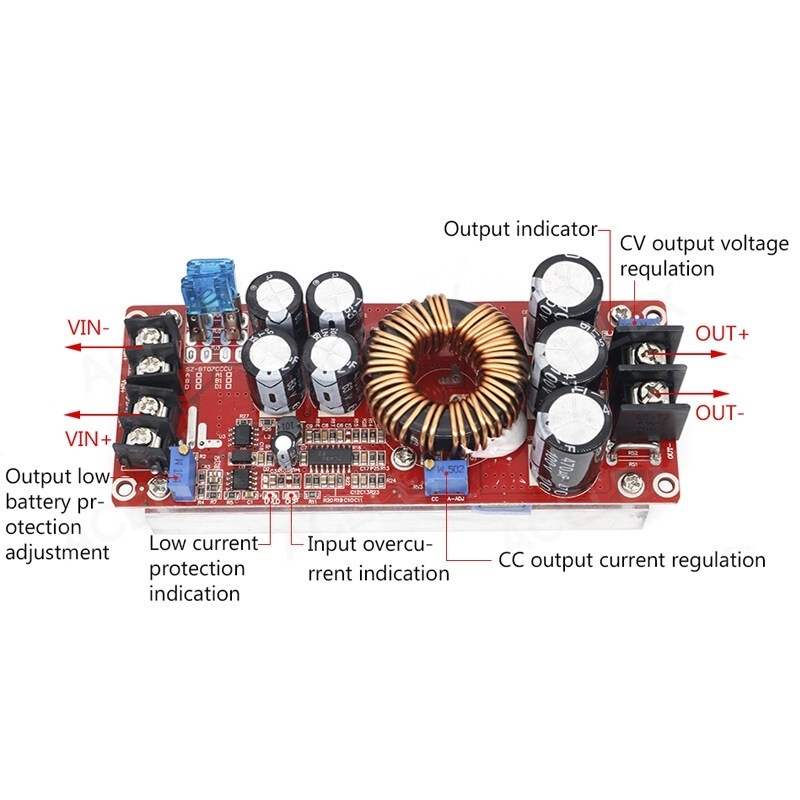 Mô Đun Tăng Áp 8-60V Sang 12-83V 1200W 20A DC Cho Xe Hơi Mạch Tăng Áp DC-DC 18A 1200W Vào 10-60VDC Ra 12-83VDC