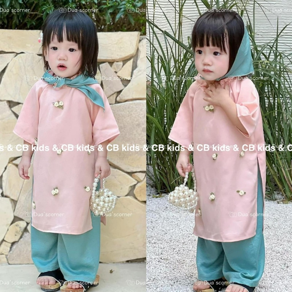 Áo dài cho bé gái, áo dài kèm khăn trùm cho bé gái từ 10-27kg BÌNH MINH SHOP