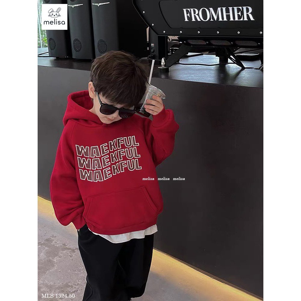 Bộ nỉ bông wakeful đỏ đen cho bé BML022