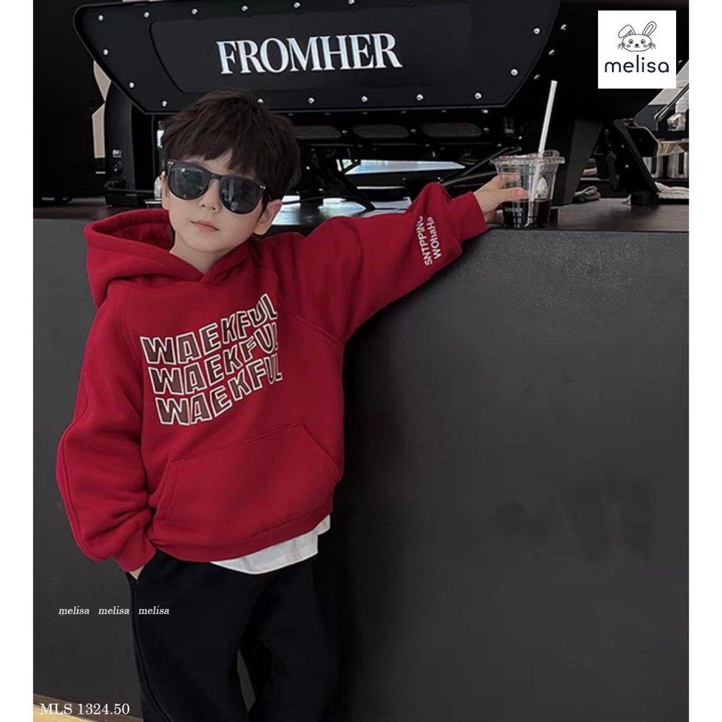 Bộ nỉ bông wakeful đỏ đen cho bé BML022