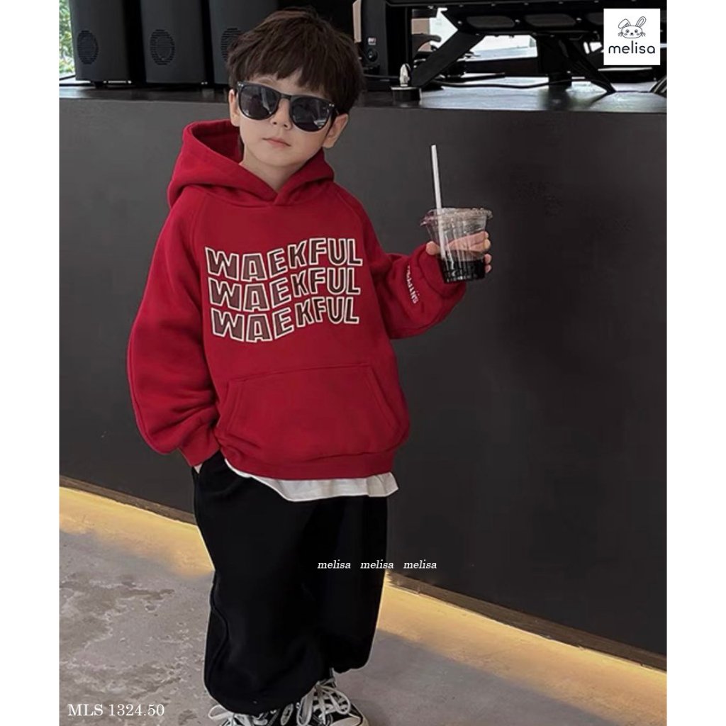 Bộ nỉ bông wakeful đỏ đen cho bé BML022