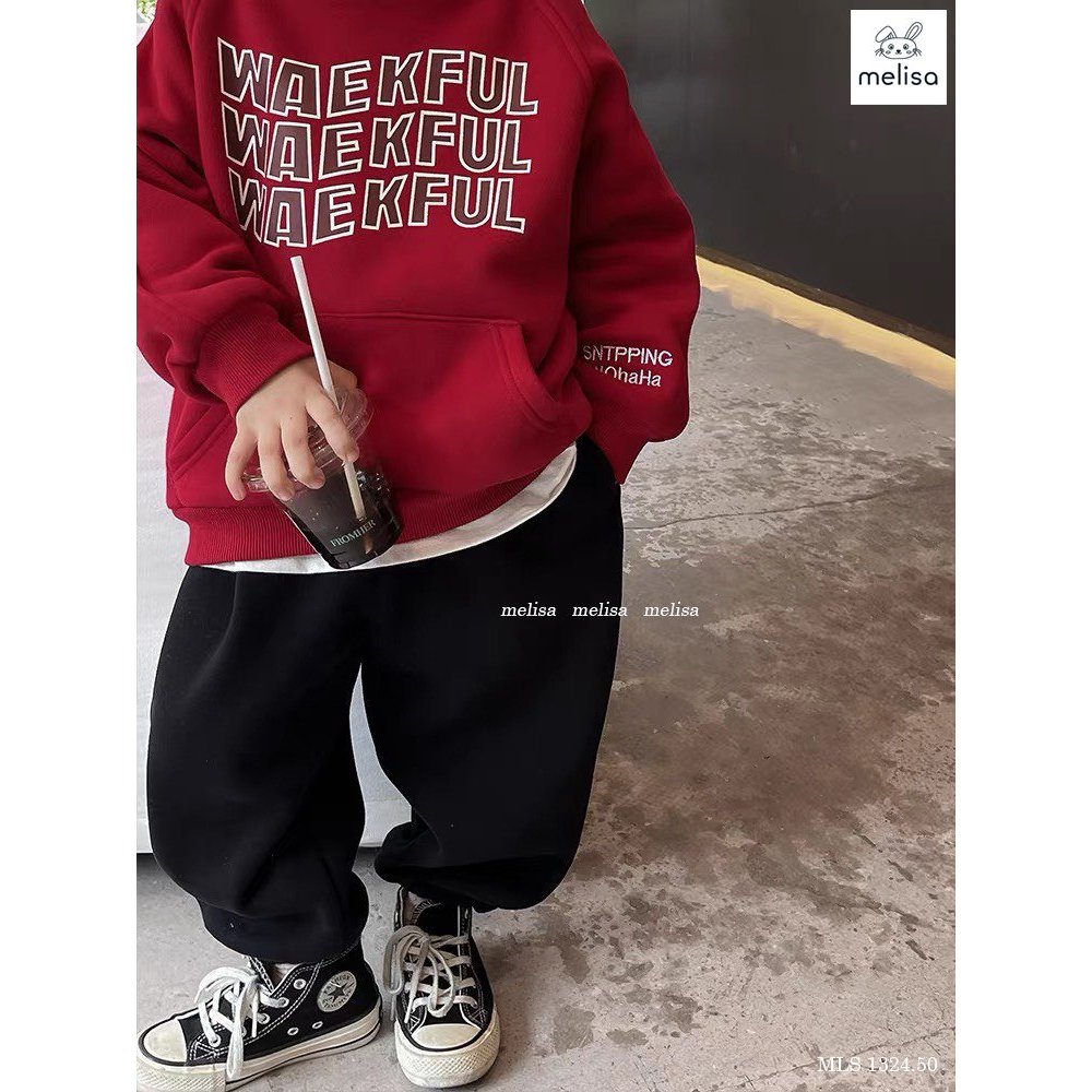 Bộ nỉ bông wakeful đỏ đen cho bé BML022