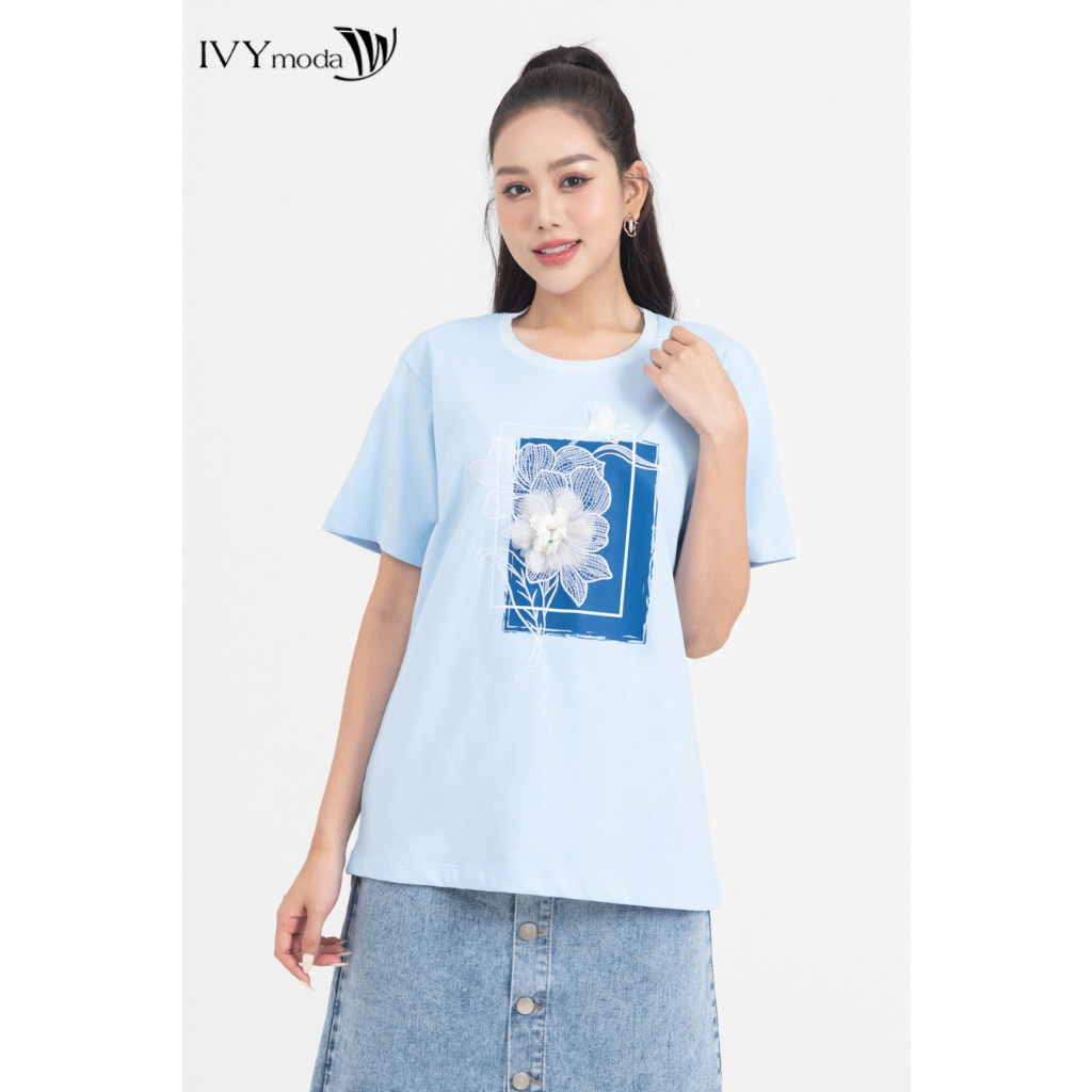 Áo thun nữ đính hoa IVY moda MS 57M8575