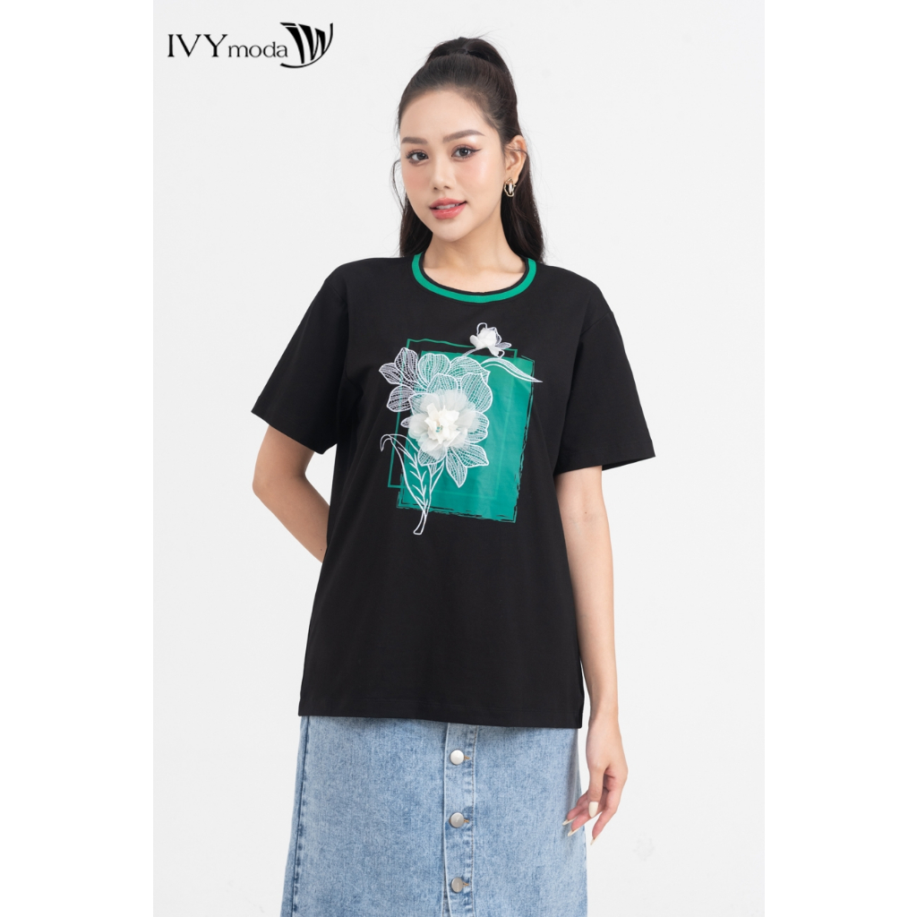 Áo thun nữ đính hoa IVY moda MS 57M8575