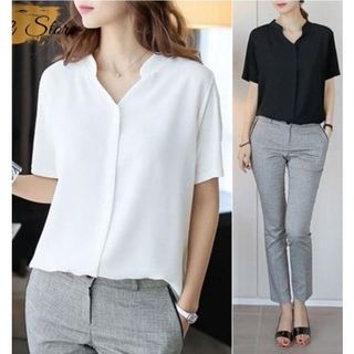 *Áo sơ mi cổ trụ tay lỡ kiểu dáng thanh lịch nhẹ nhàng