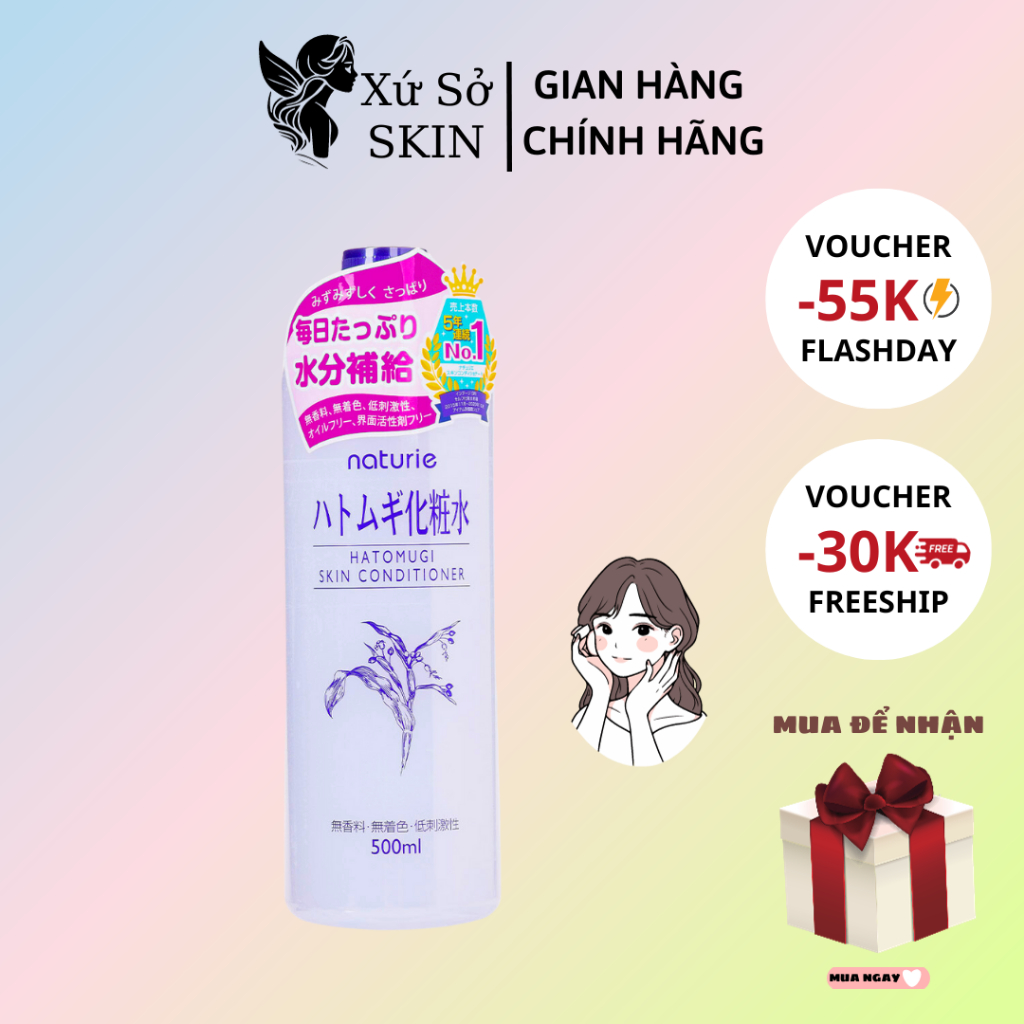 (CHÍNH HÃNG) Nước Hoa Hồng Hatomugi Ý Dĩ Naturie Skin Conditioner Lotion Nhật Bản 500ml