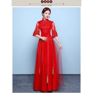 HN10938 SET ÁO KHỎA CƯỚI TRUNG HOA CỔ TÀU REN THÊU HOA