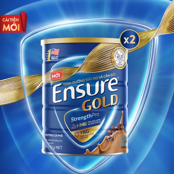 Combo 2 Lon Sữa bột Ensure Gold Abbott Hương Cà phê (HMB+YBG) 850g