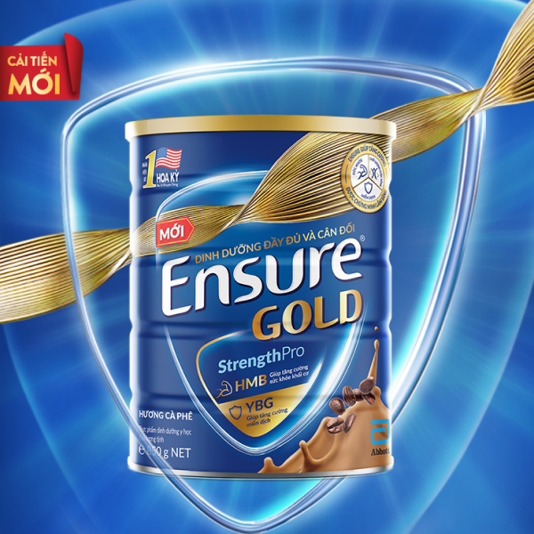 Combo 2 Lon Sữa bột Ensure Gold Abbott Hương Cà phê (HMB+YBG) 850g