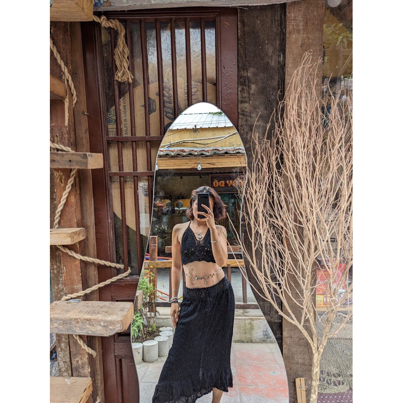 Set chân váy xô phôi ren móc và áo