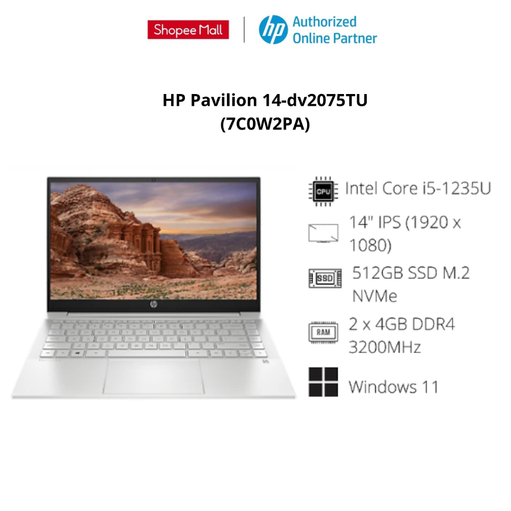 Laptop HP Pavilion 14-dv2075TU 7C0W2PA (i5-1235U/RAM 8GB/512GB SSD/Intel Graphics/14"FHD/ Windows 11/Warm Gold)