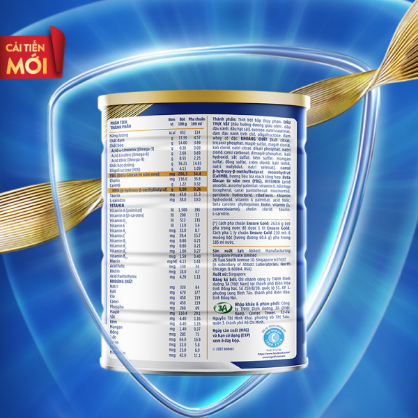 Combo 2 Lon Sữa bột Ensure Gold Abbott Hương Lúa Mạch (HMB+YBG) 850g