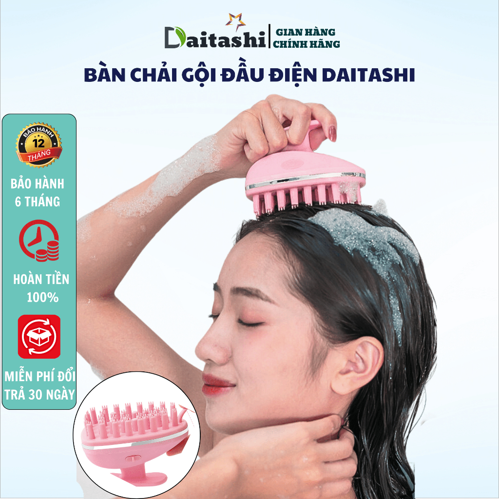 Lược điện gội đầu DAITASHI HS-20331 silicon, máy gội đầu tự động massage da đầu làm sạch gầu giảm rụng tóc