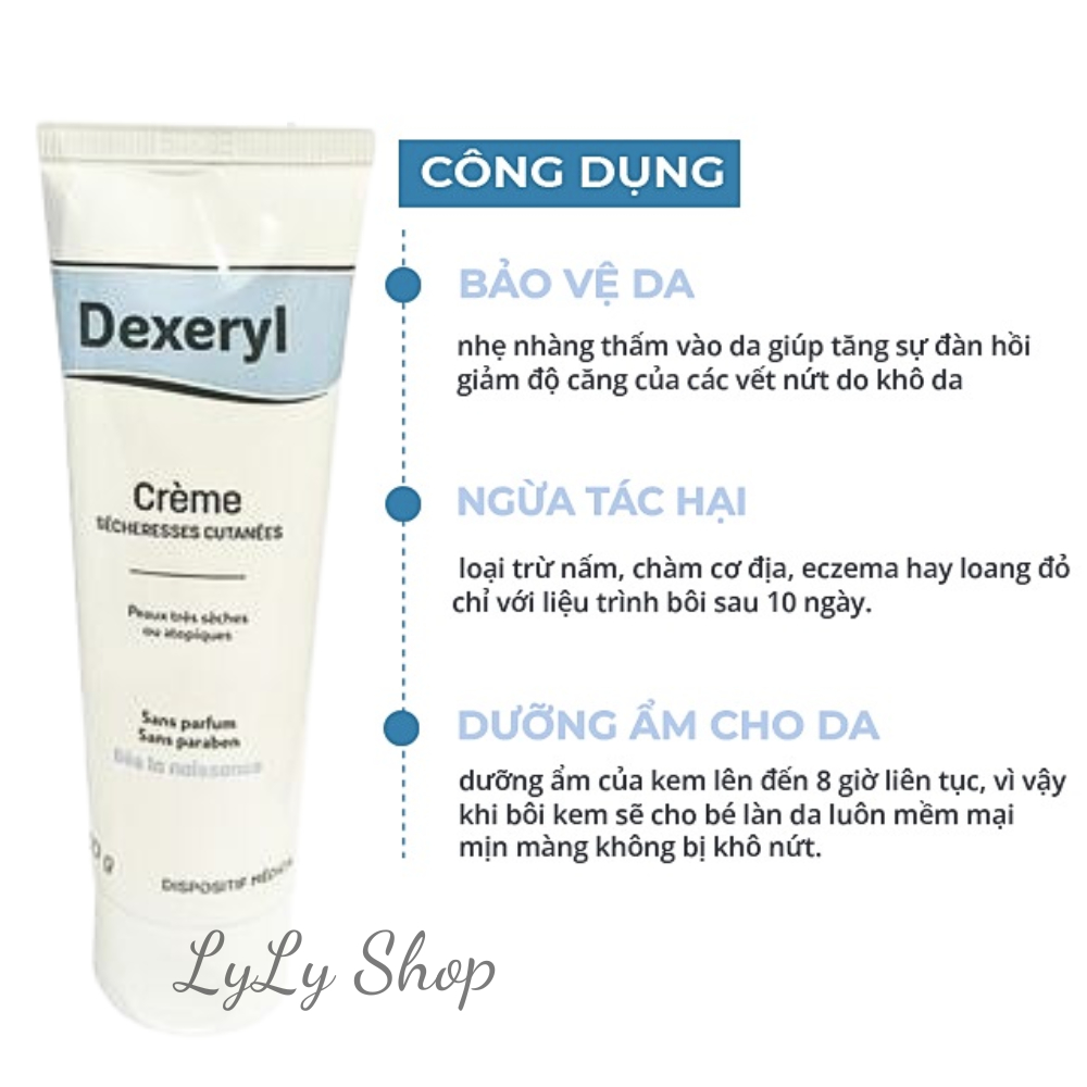 Kem Nẻ Dexeryl Creme chính hãng Pháp mẫu mới, Dưỡng da khô, nứt nẻ, chàm sữa cho bé từ sơ sinh Lylyshop 50g