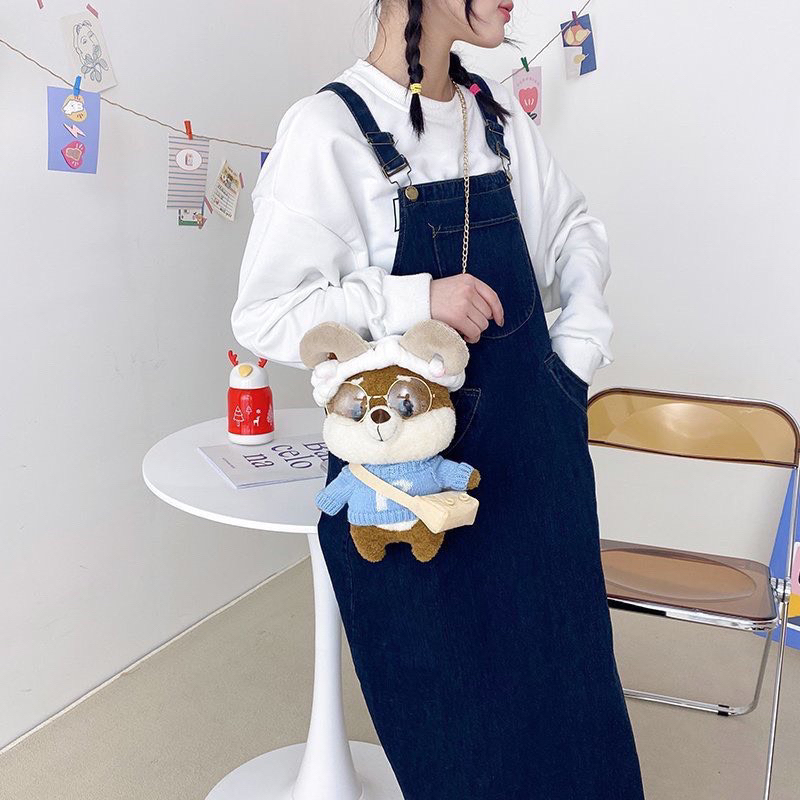 Túi đeo chéo hình thú nhồi bông hoạt hình dễ thương kèm phụ kiện