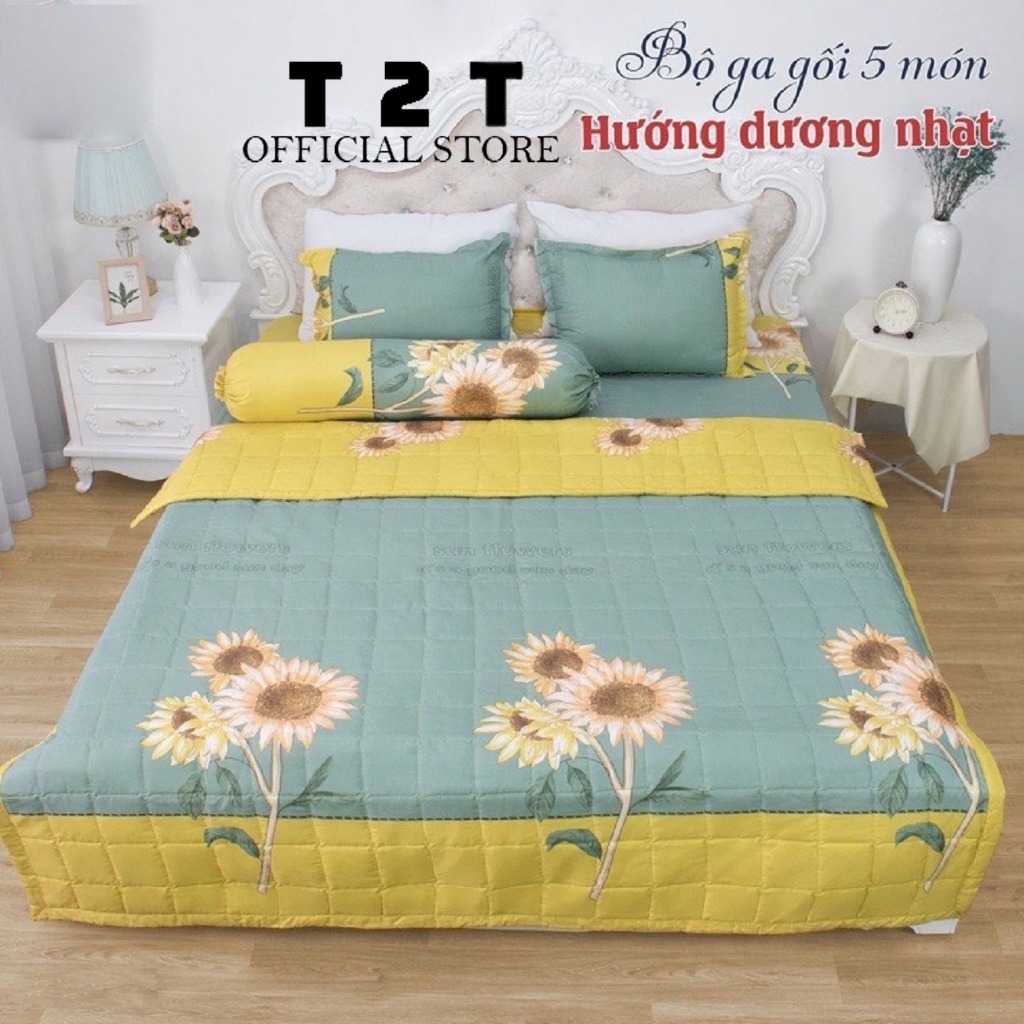 Bộ chăn ga gối hè hướng dương nhật cotton poly  T2T đầy đủ kích cỡ m2/m6/m8/2m2 đệm cao dưới 12p